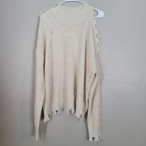 Cato's Confetti Destroyed Holey Sweater Cold Shoulder